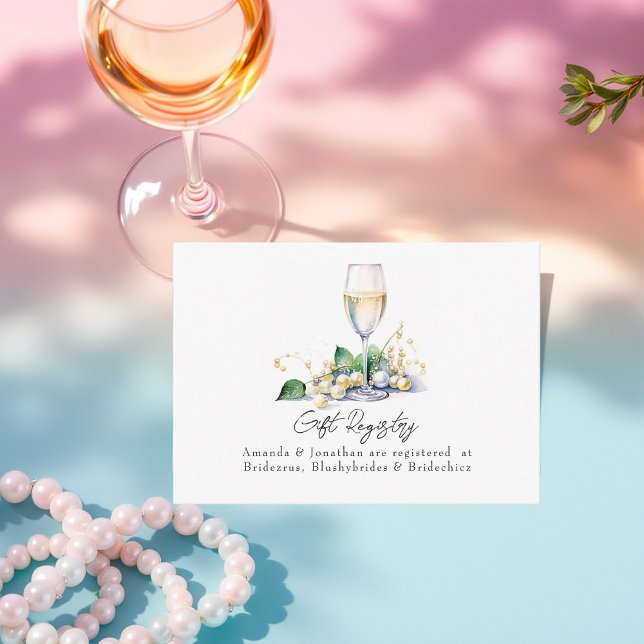 Registrierung von Perlen und Prosecco-Brautpartys Begleitkarte (Pearls and Prosecco Bridal Shower Gift Registry Enclosure Card)