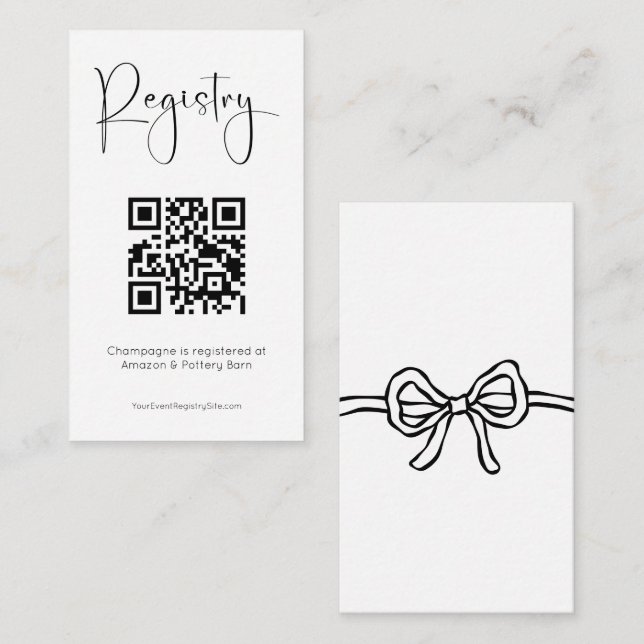 Registry Modern Brautparty Bow QR Code Begleitkarte (Vorne/Hinten)