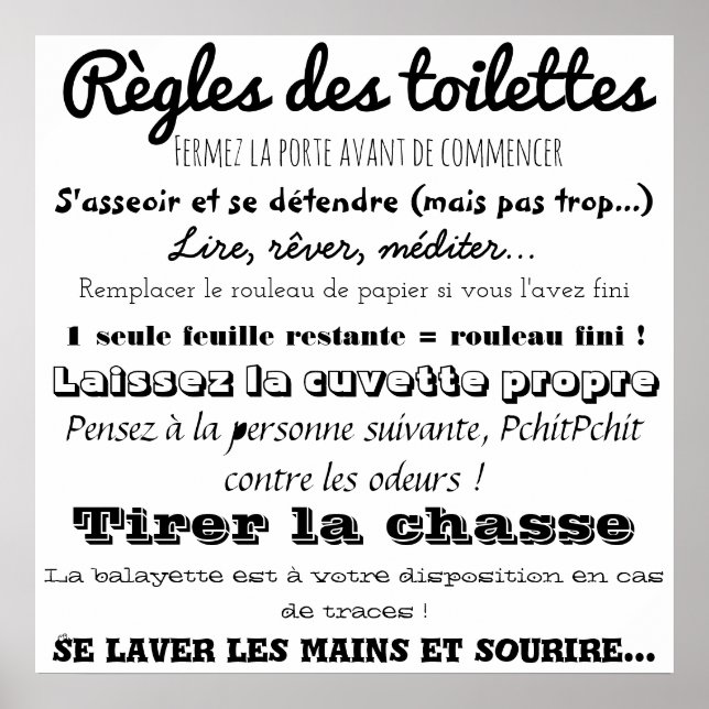 Règles des toilettes poster (Vorne)
