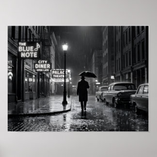 Regnerische Film-Noir-Straße Poster