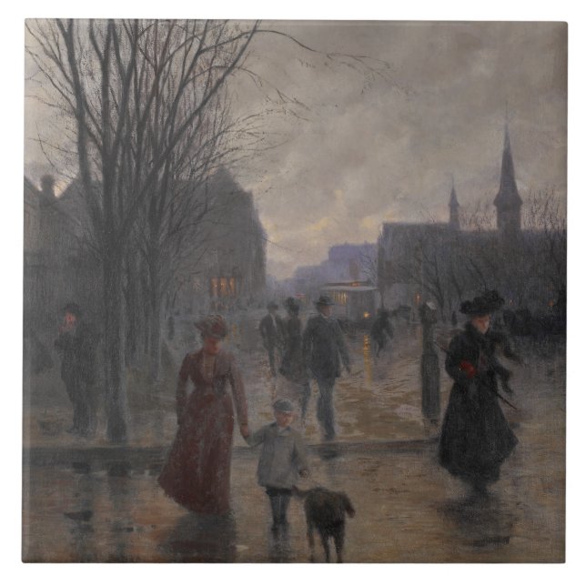 Regnerischer Abend auf Hennepin Allee, c.1902 Fliese (Vorderseite)