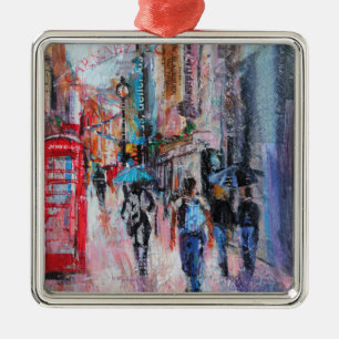 Regnerischer TagCarnaby Straße Silbernes Ornament