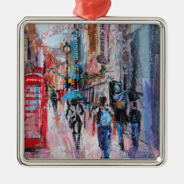 Regnerischer TagCarnaby Straße Silbernes Ornament (Vorne)