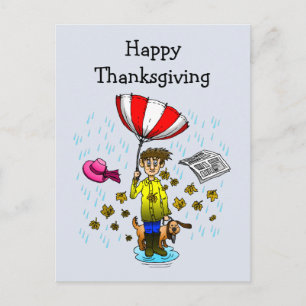 Regnerischer und windiger Tag. Frohe Thanksgiving- Postkarte