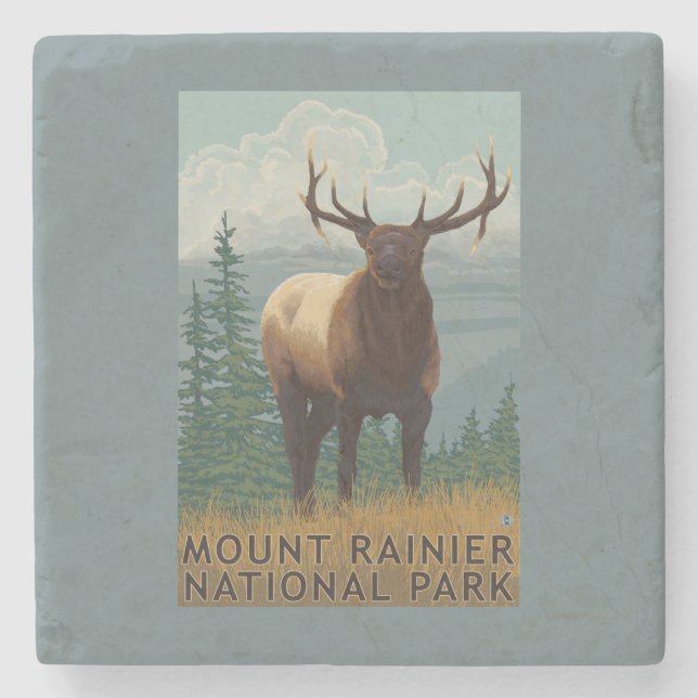 Regnerischerer Nationalpark, WashingtonElk Szene Steinuntersetzer (Vorderseite)