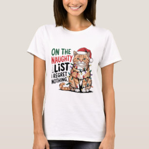 "Regret Nothing" Funny Tangled Christmas Cat T-Shirt