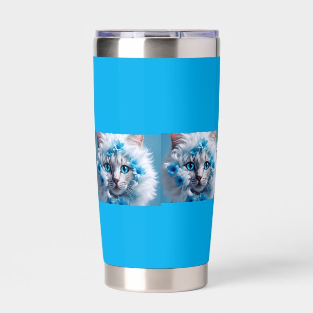 Regular blue mug with beautiful white cat  thermobecher (Vorderseite)
