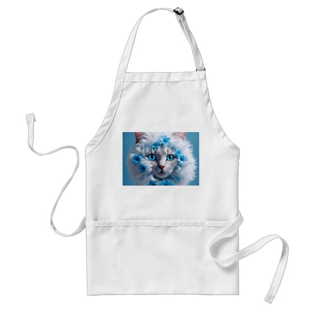 Regular  Size apron white with white cat beautiful Schürze (Vorne)