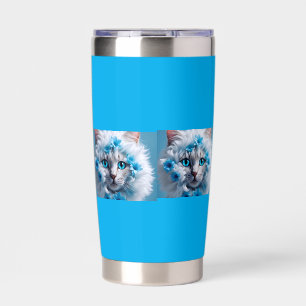 Reguläre blaue Tasse mit schönem weißen Kater Thermobecher