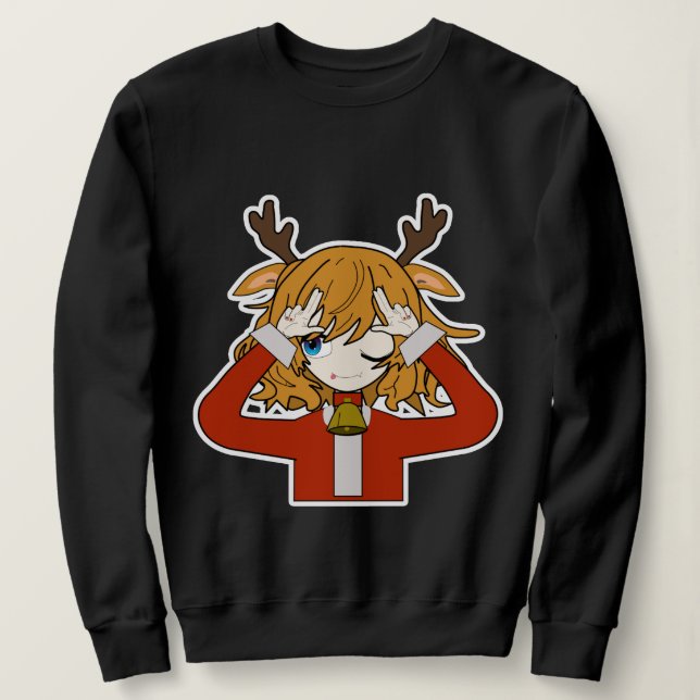 Reh Mädchen mit Santa Kleidung Sweatshirt (Design vorne)