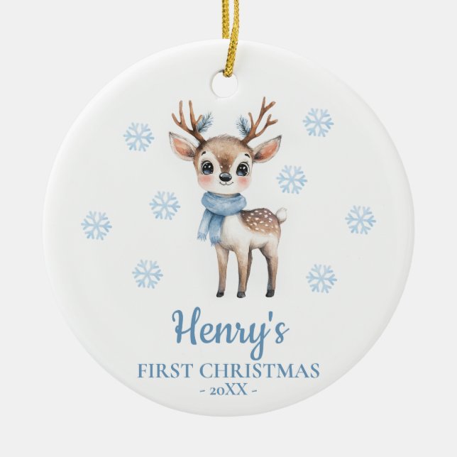 Reh Personalisiertes erstes Weihnachten des Babys Keramik Ornament (Vorne)