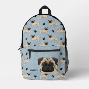 Reh-Pug-Hund-Mops-Designmuster mit Namen Blau Bedruckter Rucksack