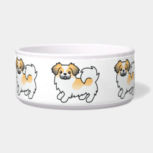 Reh-Sable-Parti-Farben Tibetan Spaniel Cartoon-Hun Napf
