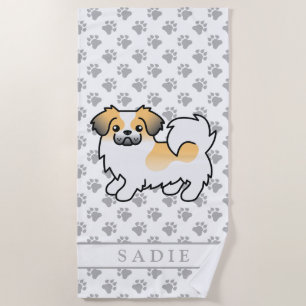 Reh-Sable-Parti-Farben Tibetan Spaniel Hund & Name Strandtuch