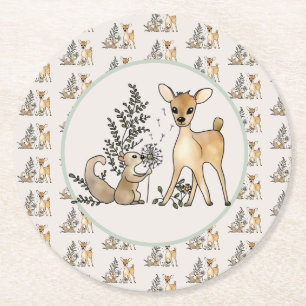 Reh und Eichhörnchen Runder Pappuntersetzer