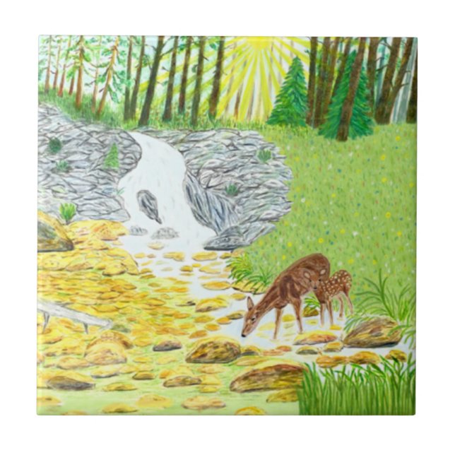 Reh und Hirschkalb Fliese (Vorderseite)