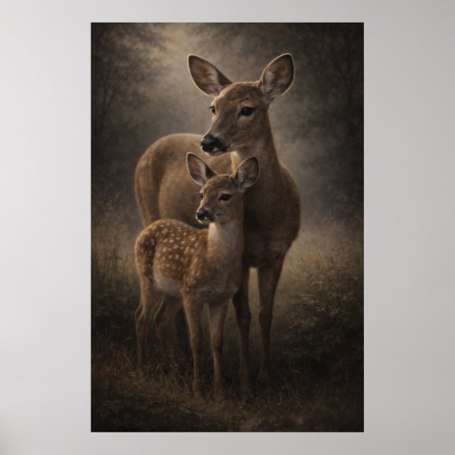 Reh und Kitz | Wildtierkunst | Poster (Vorne)