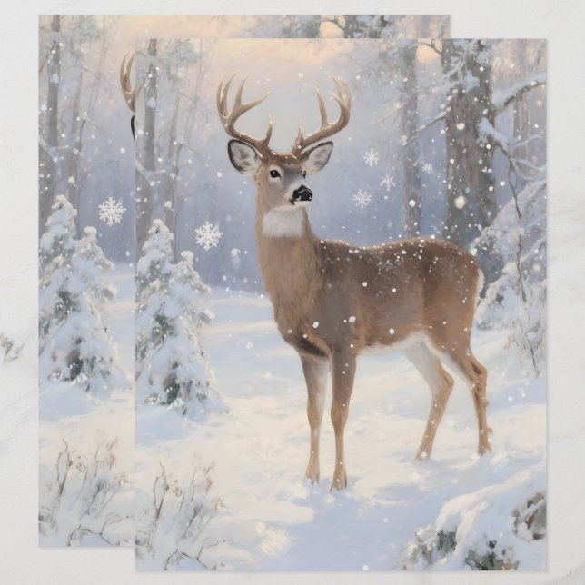 Reh- und Wintermagie-Scrapbook-Papier (Vorne/Hinten)