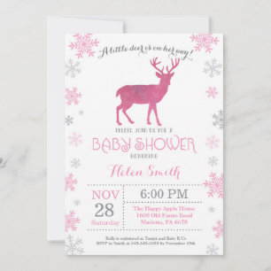 Reh Winter Rosa Mädchen Baby Shower Schneeflocke Einladung