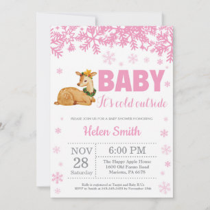 Reh Winter Rosa Mädchen Baby Shower Schneeflocke Einladung