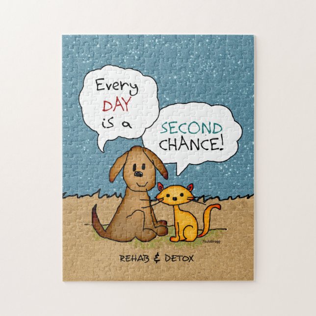 Rehabilitation u. Detox-Cartoon: Puzzle (Vertikal)