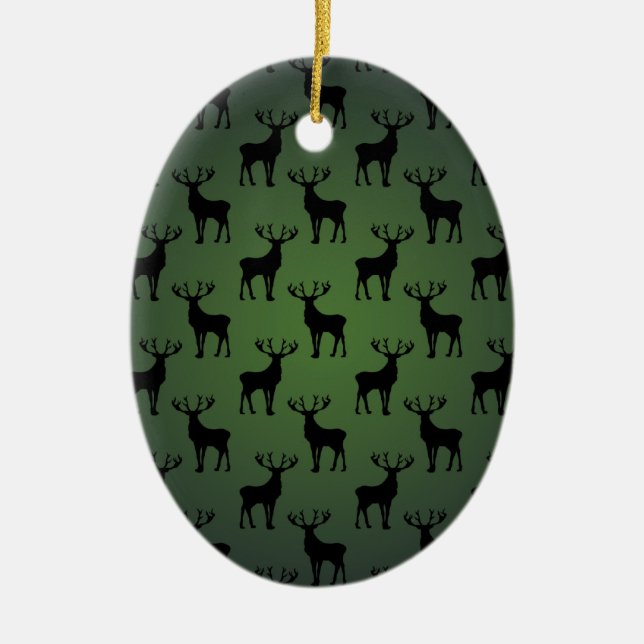 Rehbock-Muster auf Grün Keramik Ornament (Vorne)