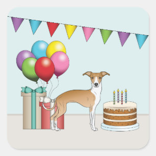 Rehbraun-weiße Italian Greyhound Bunte Geburtstags Quadratischer Aufkleber
