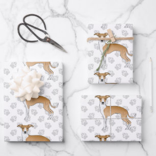 Rehbraune und weiße italienische Windhunde mit Pfo Geschenkpapier Set