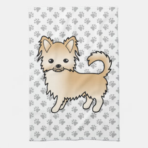 Rehbrauner Langhaar Chihuahua Cartoon-Hund & Pfote Geschirrtuch