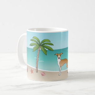 Rehbrauner und weißer Iggy-Hund an einem tropische Kaffeetasse
