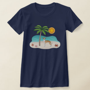 Rehbrauner und weißer Iggy-Hund an einem tropische T-Shirt