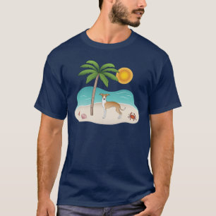 Rehbrauner und weißer Iggy-Hund an einem tropische T-Shirt