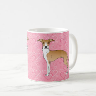 Rehbrauner und Weißer Italienischer Windhund auf r Kaffeetasse