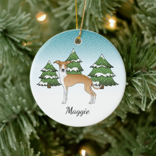Rehbrauner und weißer Italienischer Windhund im Wi Keramik Ornament
