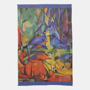 Rehe im Walde II von Franz Marc, Vintage Art Geschirrtuch