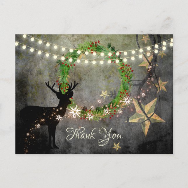 Rehe, Urlaubskranz, Lichter und Sterne Vielen Dank Postkarte (Vorderseite)