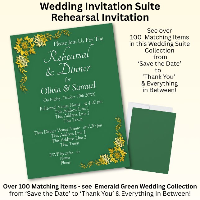 Rehearsal Invitation Card Emerald Green & Gold Einladung (Von Creator hochgeladen)