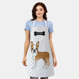 Rehfarbener Boston Terrier Cartoon-Hund & Knochen, Schürze