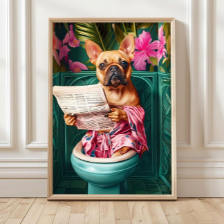 Rehfarbener Französische Bulldogge beim Lesen auf  Poster