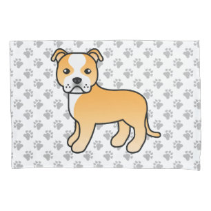 Rehfarbener und weißer Staffie Süßer Cartoon-Hund  Kissenbezug