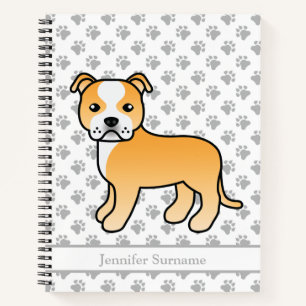 Rehfarbener und weißer Staffie Süßer Cartoon-Hund  Notizbuch