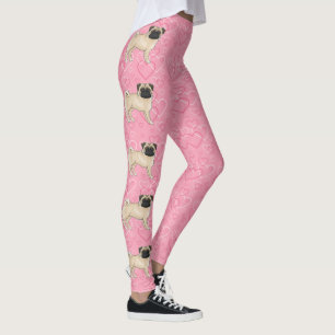 Rehfarbenes Mops-Hund-Cartoon-Mops-Liebe-Herzmuste Leggings