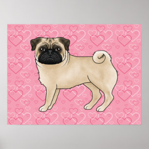 Rehfarbenes Mops-Hund Cartoon-Mops Liebesherzmuste Poster