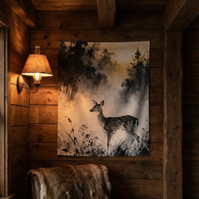 Rehfell-Teppich | Nebelwald-Kunst Wandteppich (Von Creator hochgeladen)