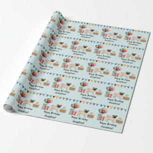Rehkältchen-Mops-Hund-Cartoon wischt auf Farbige H Geschenkpapier