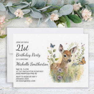 Rehkind Schmetterling Laub Floral 21. Geburtstag Einladung