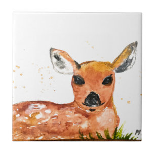 Rehkitz Aquarell Waldtiere rustikal Fliese