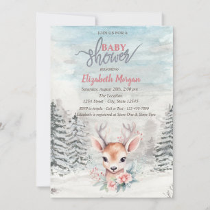 Rehkitz-Blumen-Wald-Schnee-Baby-Party Einladung