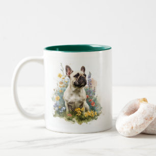 Rehkitz Französische Bulldogge Aquarell Kunst Zweifarbige Tasse
