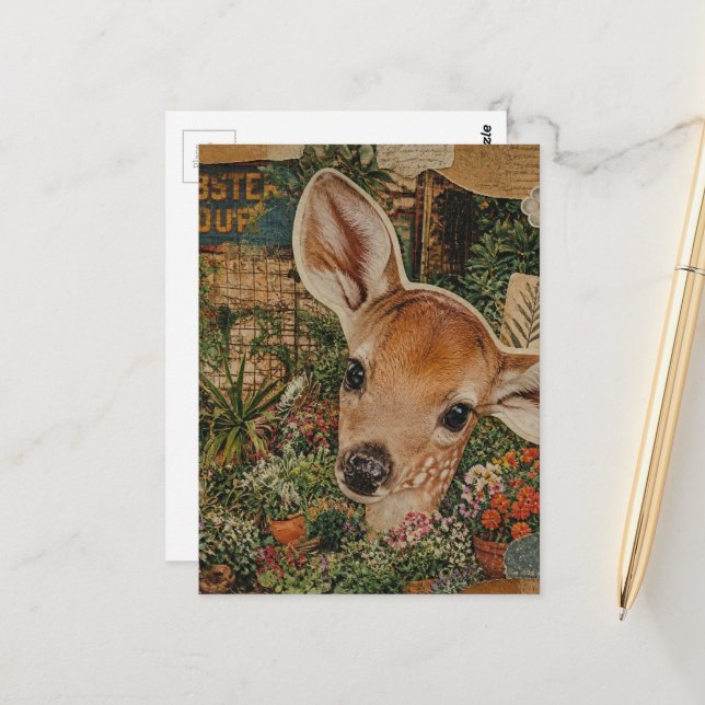 Rehkitz im Garten Collage Postkarte (Vorderseite/Rückseite Beispiel)